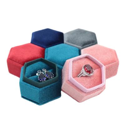 China Newest Elegant Luxury Hexagon Velvet Suede Wedding Ring Display Packaging Ring Box Jewelry Package Boxes for sale