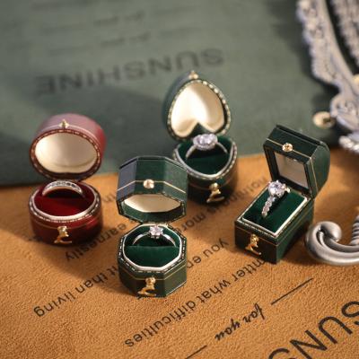 China Newest Custom Luxury High End Polygonal Leather Jewelry Box Flannel Octagon Hexagon Ring Jewelery Packaging Box Mini for sale