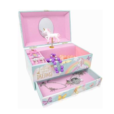 China Newest Wholesale Customized Cute Wooden Unicorn Ballerina Musical Box Jewelry Storage Box Gift For Girls for sale