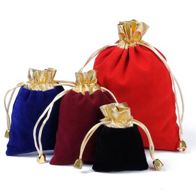 China Recyclable No Custom Logo Black Suede Velvet Small Drawstring Bag MOQ Luxury Gift Pouches Jewelry for sale