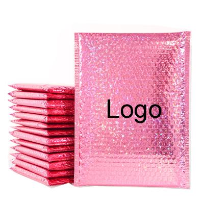 China Custom Printed Plastic Envelopes Eco-friendly Metallic Foil Rose Gold Mailing Padded Bubble Mailer Poly Bag for sale