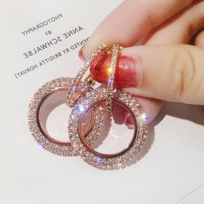 China 2021 Fashion Trendy Jewelry Gold Plated Aretes Elegant Diamond Drop Earring Double Hoop Circle Rhinestone Earrings For Women for sale