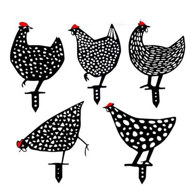 China Minimalist Gardening Ornaments Metal Chicken Yard Art Iron Garden Backyard Lawn Stakes Yard Art Decor Gift Easter Decoration for sale