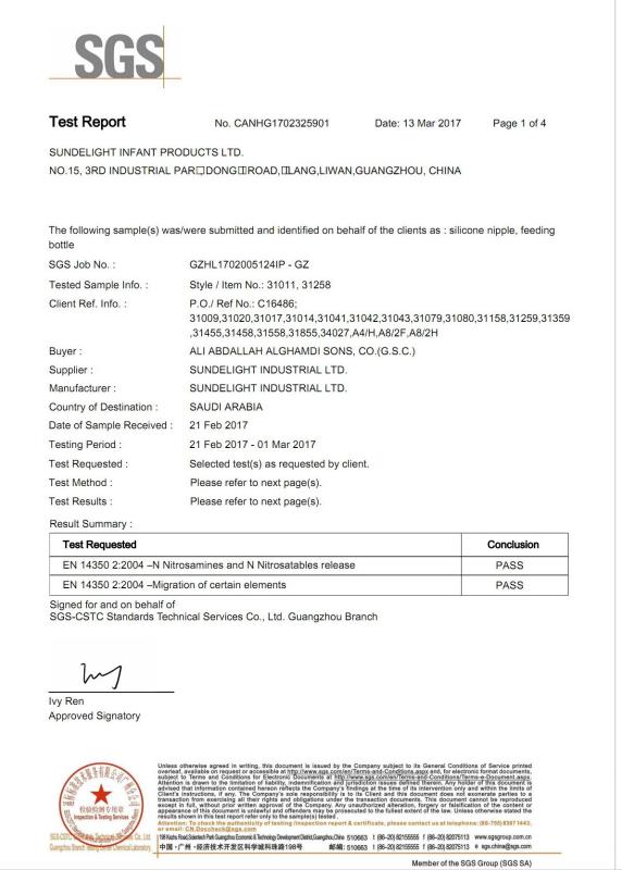 EN14350 - Sundelight Infant products Ltd.