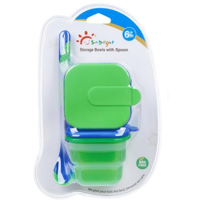 China Opslag van het de Babyvoedsel van 2pcs BPA de Vrije Luchtdichte Plastic met Lepel Te koop