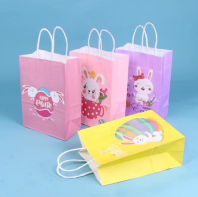 China Customized Recyclable White Easter Design Gift Bag Kraft Paper Gift Bag With Twisted Paper Handle For Easter for sale