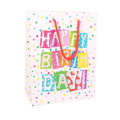 China Hot Selling Happy Birthday Art Design Handmade Luxury Custom Color Print Paper Gift Bag With Ribbon Handle Direct From Factory for sale