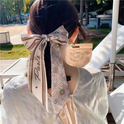 China Soft Touch Twill Printing Hair Feeling Silk Scarves Small Long Scarf Women Brand Fashion Ribbons Handle Bag Fashion Luxury Silk Head Scarf for sale