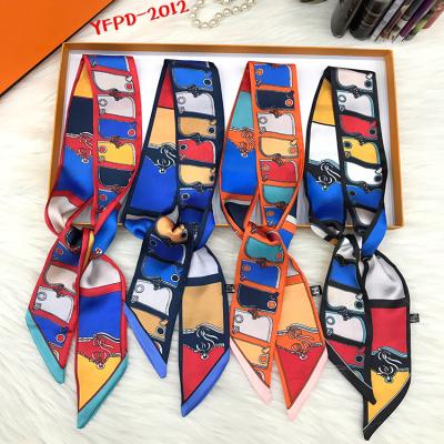 China Retro Small Head Feeling Silk Scarf Lady Business Party Satin Neck Scarf Summer Print Soft Touch Fashion Neck Ribbon Shorts for sale