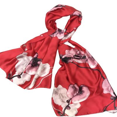 China Low MOQ Business Decoration Comfortable Digital Printed Satin Silk Scarf Square Neck Scarves For Ladies for sale