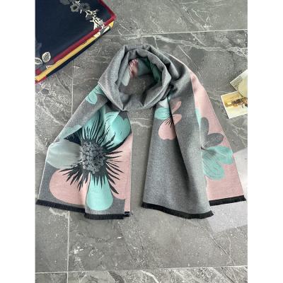 China Middle-aged female mother's woolen large flower scarf autumn and winter soft touch feeling thickened warm cashmere outer shawl for sale