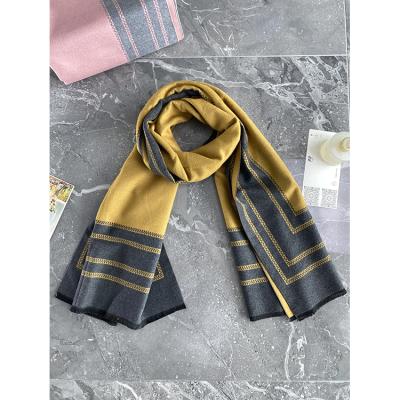 China European and American high-end pure women's woolen scarf soft touch feeling autumn and winter monochrome wild shawl lace dual-use thin shawl for sale