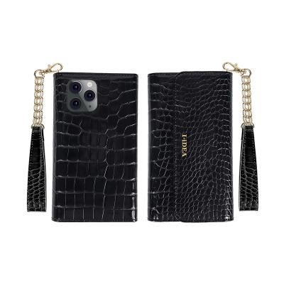 China Luxury Black Crocodile Wallet Case PU Leather Removable Phone Cover Case with Charging Ring Wallet Case for iPhone X XS 11 12 Mini Pro Max for sale