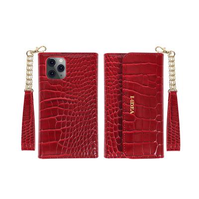 China Wine Red Luxury Crocodile Case Wallet PU Leather Removable Phone Cover Case with Charging Ring Wallet Case for iPhone X XS 11 12 Mini Pro Max for sale