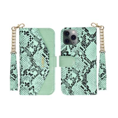 Κίνα Luxury Mint Green Crocodile Python PU Leather and Microfiber Wallet Case with Charging Ring Wallet Case for iPhone X XS 11 12 Mini Pro Max προς πώληση