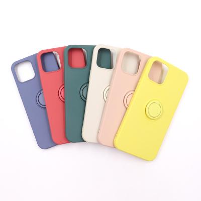 Cina Fanshion Soft Liquid Silicone Phone Case For iPhone 11 12 Mini Pro XS X XR Max Finger Ring Shockproof Case Cover Stand in vendita