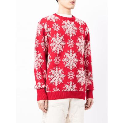 China Breathable Christmas Red Three-Dimensional Style Jumper Custom Jacquard Knit Sweater Unisex Acrylic Wool Crewneck Men's Sweater for sale