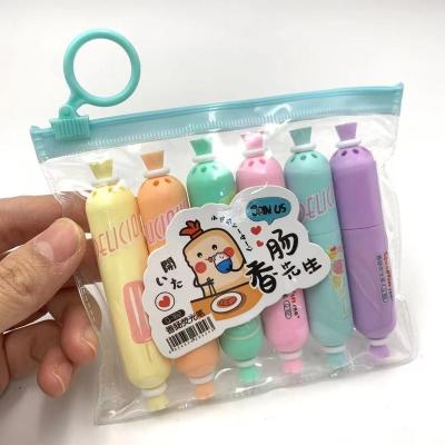 China Promotional Markers & Korean cute sausage pen cartoon ham sausage pen key inscription fluorescent highlighter mini color graffiti pen highlighter bar for sale