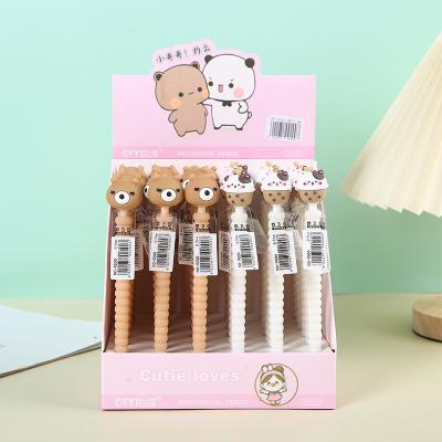 China No cut head soft rubber propelling pencil stationery chocolate bear shape propelling Korean cute bear pencil for sale