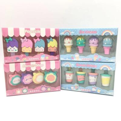 China Office Eraser Pony Beast Donut Bubble Tea Single-Horned Cute Disassembly Assembled Eraser Dessert Ice Cream Cone Ice Eraser for sale