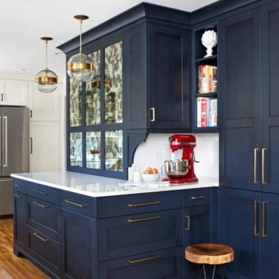 China Modern Luxury White&Blue Color Modern Solid Wood Custom Kitchen Shaker Cabinet Designs for sale