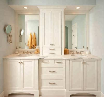 China Contemporary Contemporary Solid Wood Bathroom Vanity With Counter Cabinet Above for sale