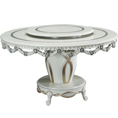 China Solid Wood Dining Table and Extendable Luxury French Neoclassical Round Chair with European Cutout for sale