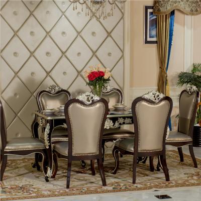 China Extendable Luxury Neoclassical Dining Room Furniture European Solid Wood Carved Rectangular Dining Table And Chair for sale