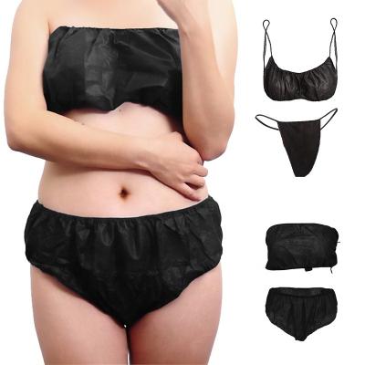 China With Elasticated T-Back Leg Openings Black Disposable Unisex G-String Underwear Shorts Thong Nonwoven Briefs Disposable Bra And Panties For Women And Men Spa 'men for sale