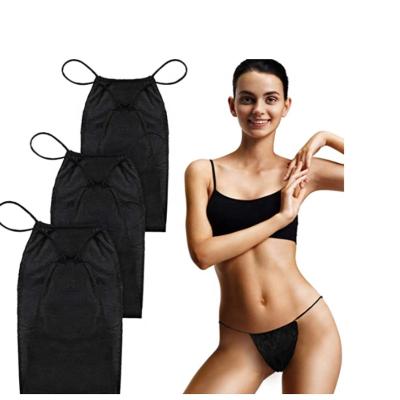 China With Elastic Wholesale Disposable Black Leg Openings Women Sexy Bra Slip Straps OEM Disposable Bra And Panties For Spa Massage for sale