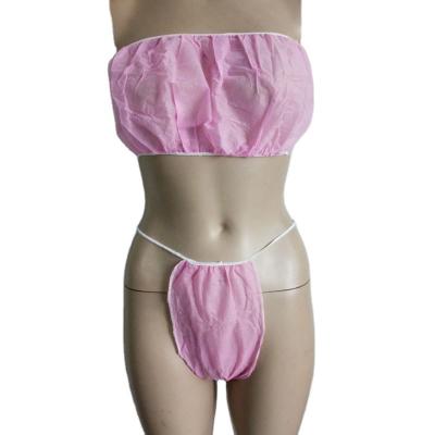 China Breathable Disposable Underwear And Spa Panties Set For Women Disposable Bra Womens Thongs Spa Panty Thong Set Pink for sale