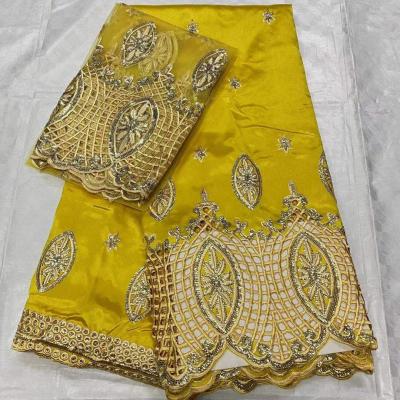 China Viable Yellow Women Georges African Lace Fabric African Dress Lace Set With Scarf India French Mesh Lace 2021 Georges for sale