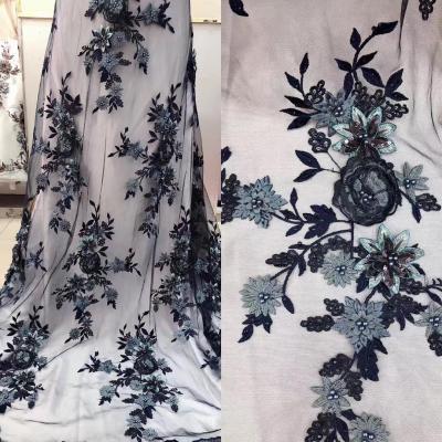 China Wholesales viable handcut korean lace with stones navy blue handmade appliques lace in hangzhou cheap korean lace for sale