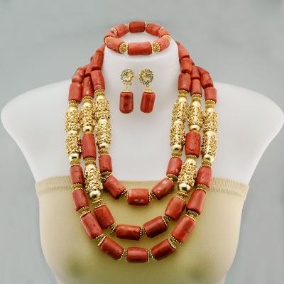 China High Quality Women Real Coral Beads Set African Nigerian Necklace Beads Set Match Wedding Dress 2019 for sale