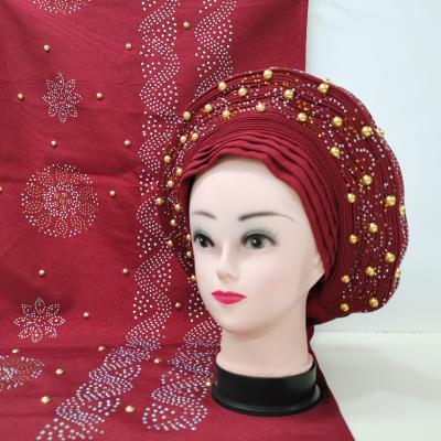 China Inmyshop African style European and American sego headtie hat with beads set wholesales Nigerian auto gele for women for sale