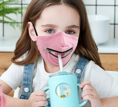 China Reusable Child Washable Drinking Daily Party Halloween Face Mask Kids Cotton Zipper Cotton Zipper Diet Reusable Masks for sale