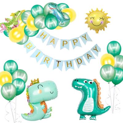 China Latex Balloons& Foil Balloon Cartoon Dinosaur Theme Balloons With Happy Birthday Banner Party Supplies For Kids for sale