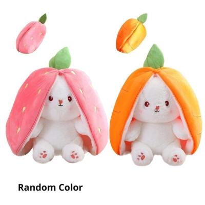 China Cute Fun Hot Sale Creative Strawberry Transformed Into Rabbit Plush Toy Soft Zipper Open Carrot Stuffed Animal Bunny Plush Toys for sale