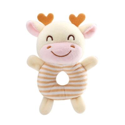 China Soft New Design Educational Toy Cartoon Animal Plush Cotton Soft Baby Hand Rattle with Bell for sale