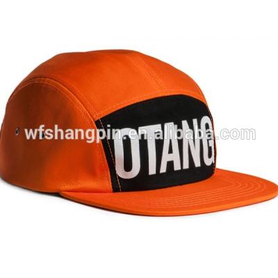 China Plain JOINT High Quality Orange Printed 5 Panel Hat Flat Brim Custom Logo 5 Panel Hat for sale