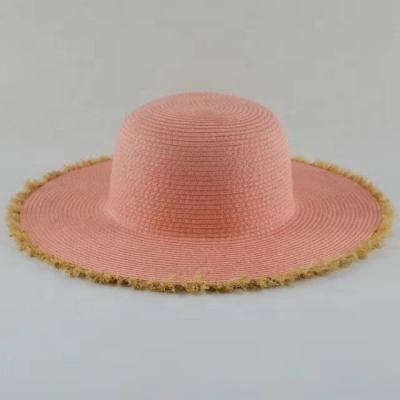 China Handmade Pink Big Brim Beach Sun Hat Sombrero Ladies Straw Hat for sale