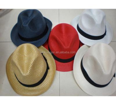 China Handmade Cheap Promotional Hot Style Trilby Straw Fedora Hat Summer Sun Hat Panama Hat for sale