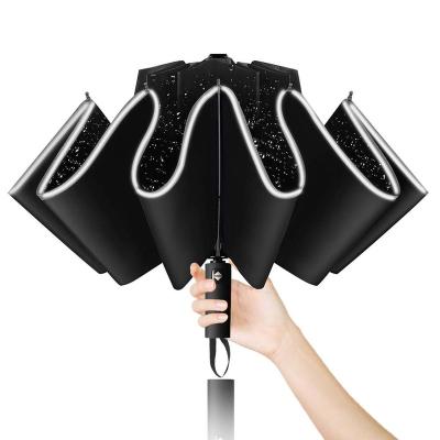 China Single Layer Inverted Windproof Umbrella Compact Folding Reverse Umbrella With Reflective Stripe 10 Ribs Auto Open And Close for sale