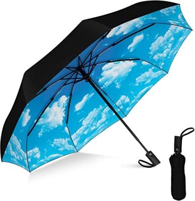 China Modern White Durable Blue Sky Cloud Design 9 Ribs Windproof Automatic Telescopic Umbrella for sale