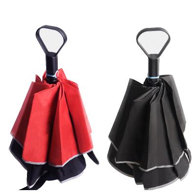 China Newest Modern Special Safety 2 Handle 5.11 Fold Reverse Umbrella With Reflective Mark for sale