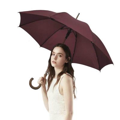 China Travel J Handle Traditional Windproof Stick Umbrella Automatic Open Wooden Light Stick Umbrellas For Men And Women for sale