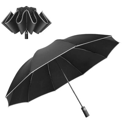 China Single Layer Automatic Folding Inverted Custom Reflective Reverse Umbrella Compact LED Windproof Umbrella Reverse for sale