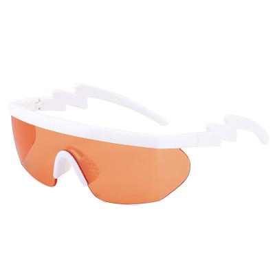 China Irregular Women's Sport Sunglasses Recycling Popular Men's Lightning Sunglasses One-Piece Legs Protection Glass Sports Sunglasses for sale