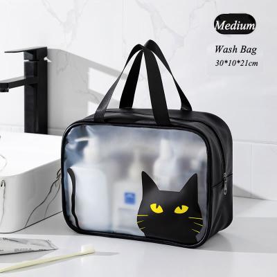 China Black Easy Handle Cartoon Travel Cosmetic Bags Waterproof/Evident Polyester Cosmetic Bags Transparent Bag For Ladies for sale