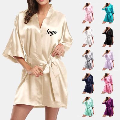 China 2021 Women's QUICK DRY short pure color sleepwear wedding bridesmaid and bride long robe kimono silk satin robe for sale